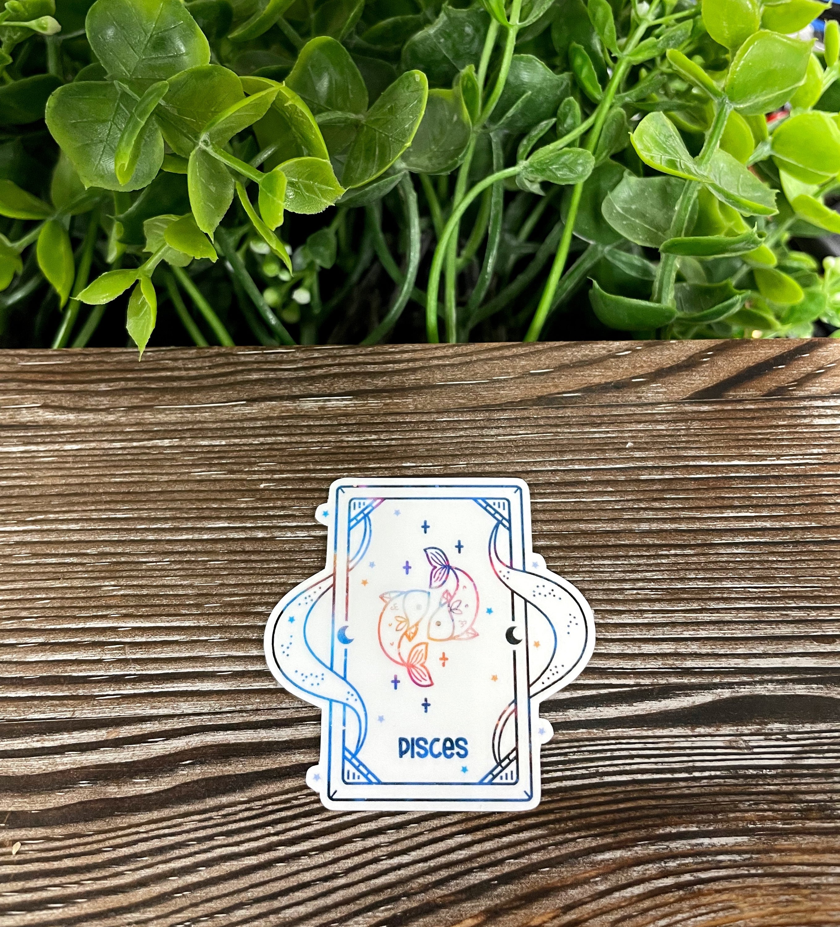 Pisces Zodiac Tarot Card Sticker featuring vibrant colors and intricate design, perfect for personalizing smooth surfaces.