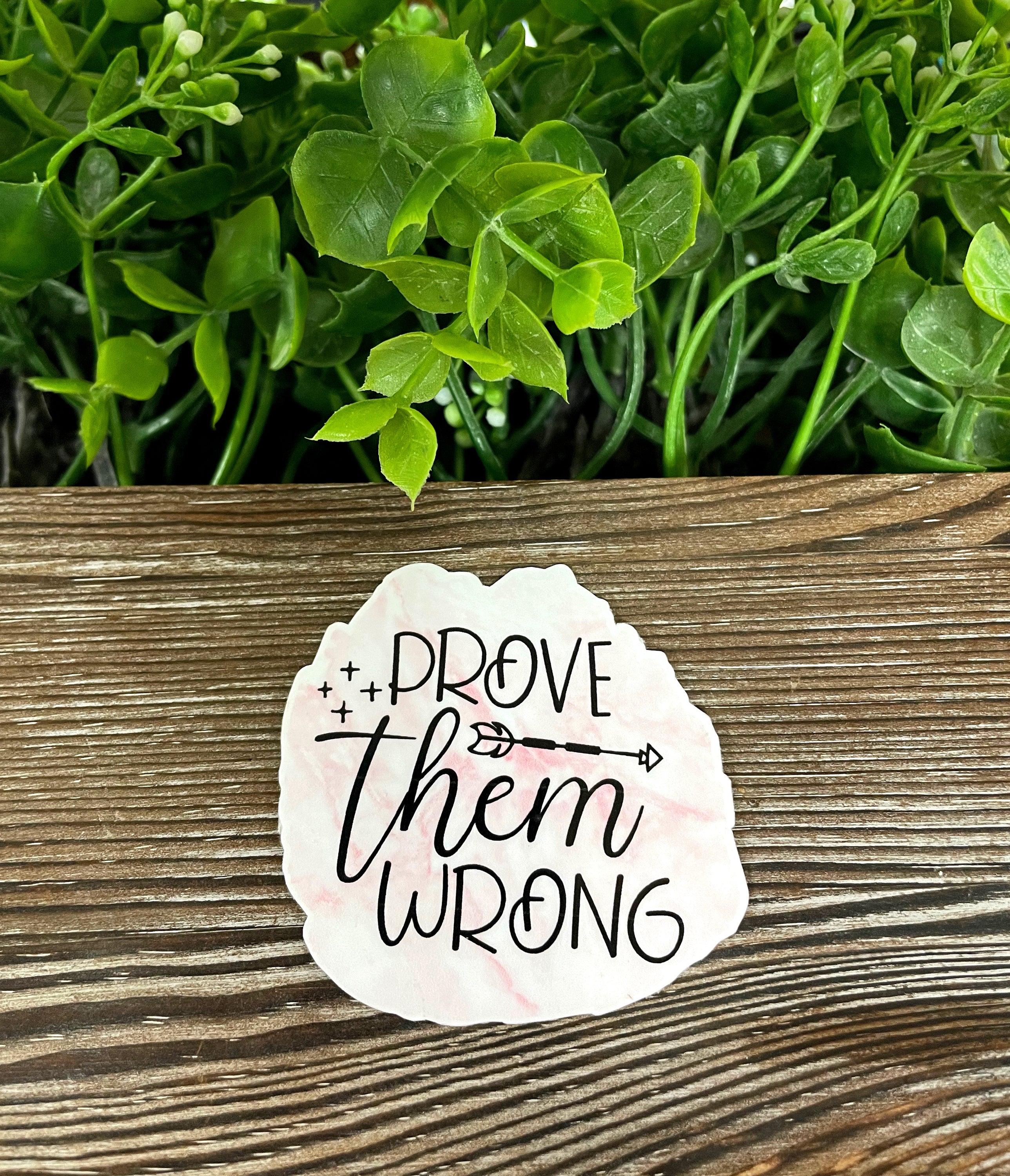 Prove Them Wrong Sticker displayed on a smooth surface, showcasing vibrant colors and a unique design.
