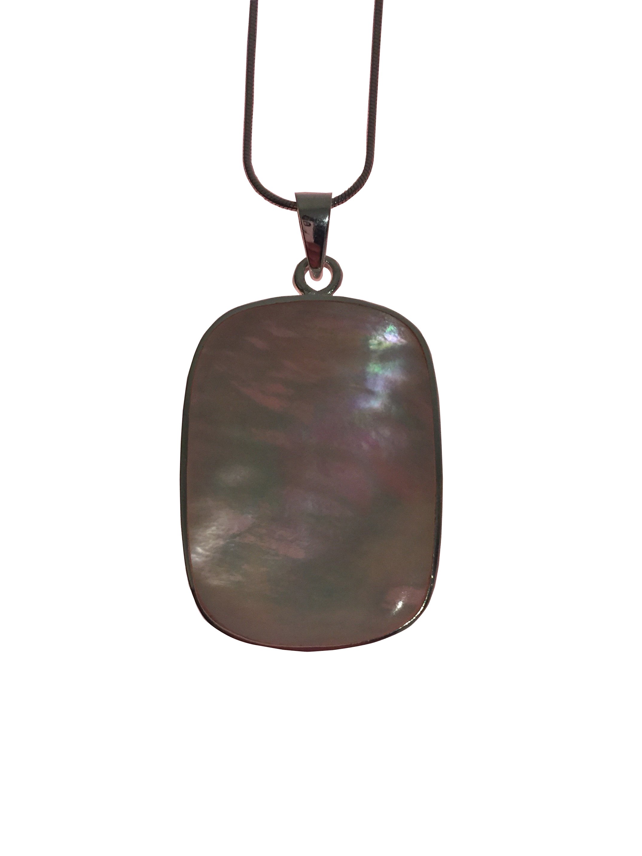 A beautiful Silver Mother Of Pearl Necklace featuring a rectangle-shaped Mother of Pearl stone set in 925 sterling silver, elegantly displayed.
