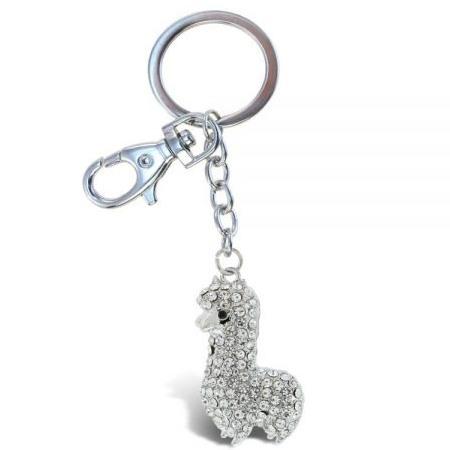 Sparkling Alpaca Keychain Jewelry Charm featuring rhinestone crystals and a silver-tone lobster clasp, perfect for bags and keys.