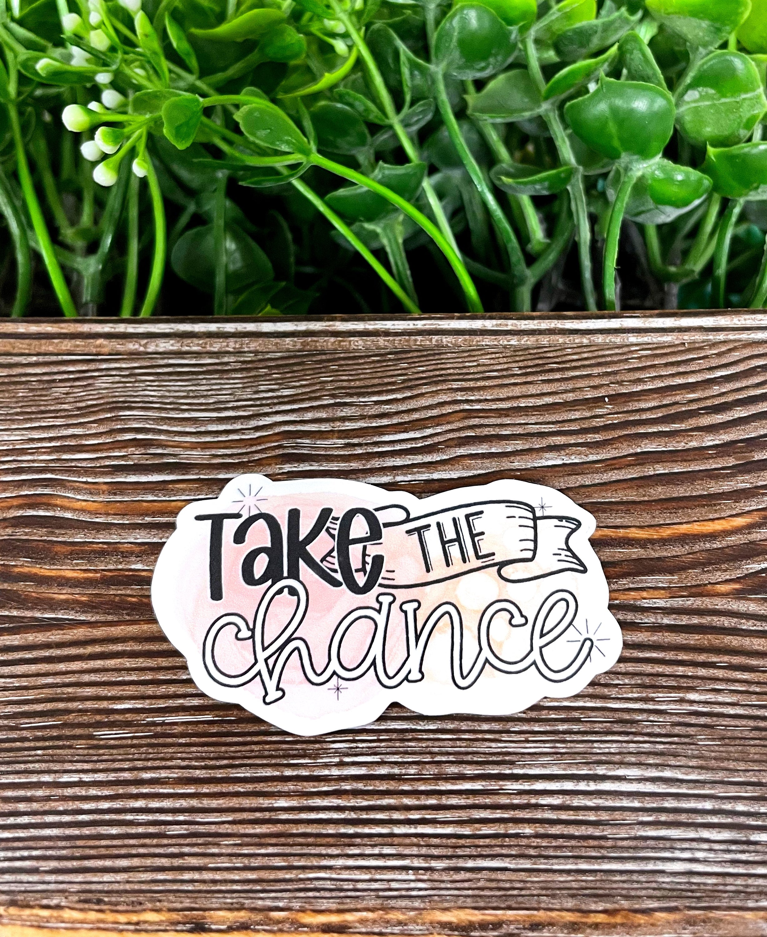 Take the Chance die cut sticker featuring vibrant graphic art on quality vinyl, perfect for personalizing smooth surfaces.