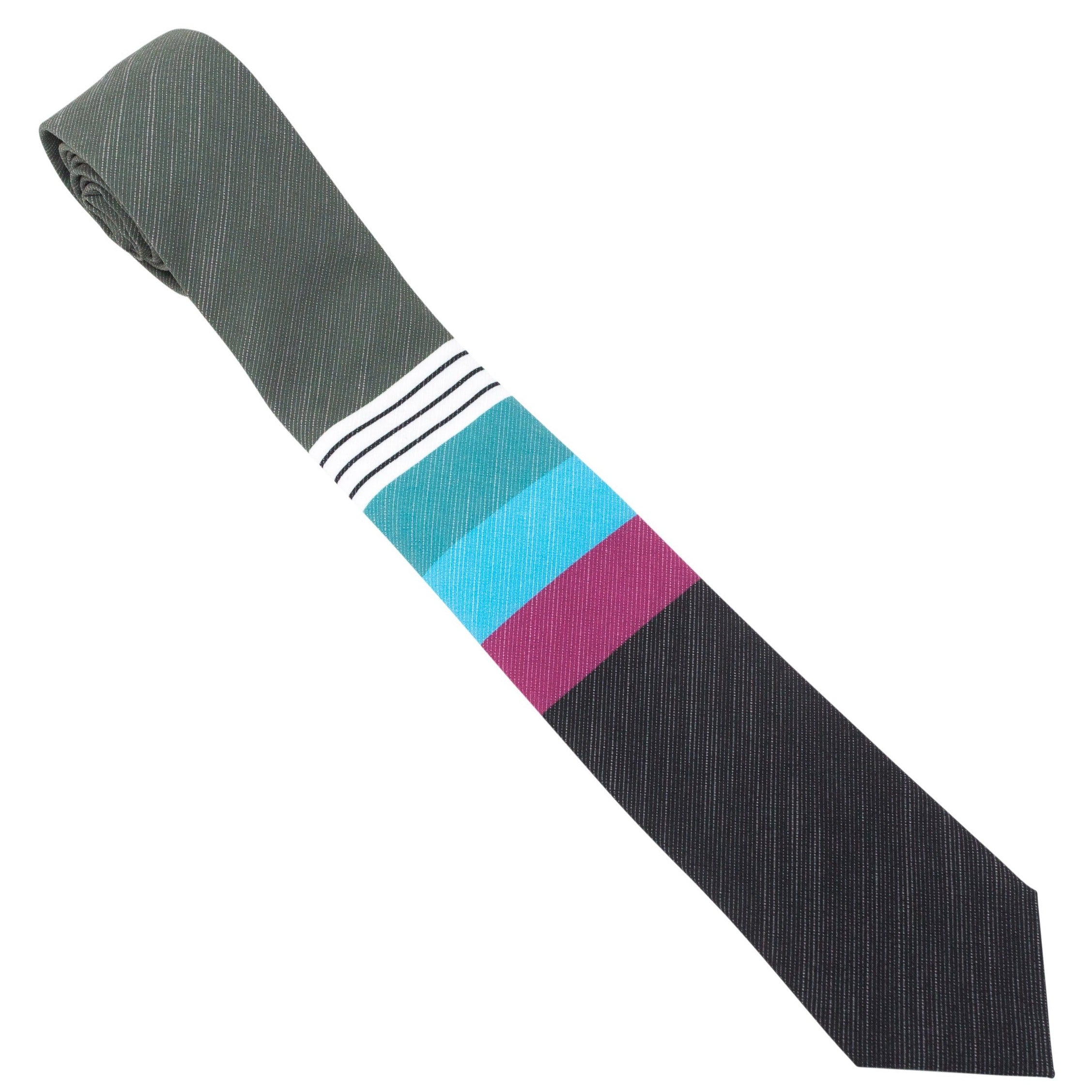 Vibrant 70's Sunset fabric in purple and green, showcasing its water-repellent and stain-resistant qualities.