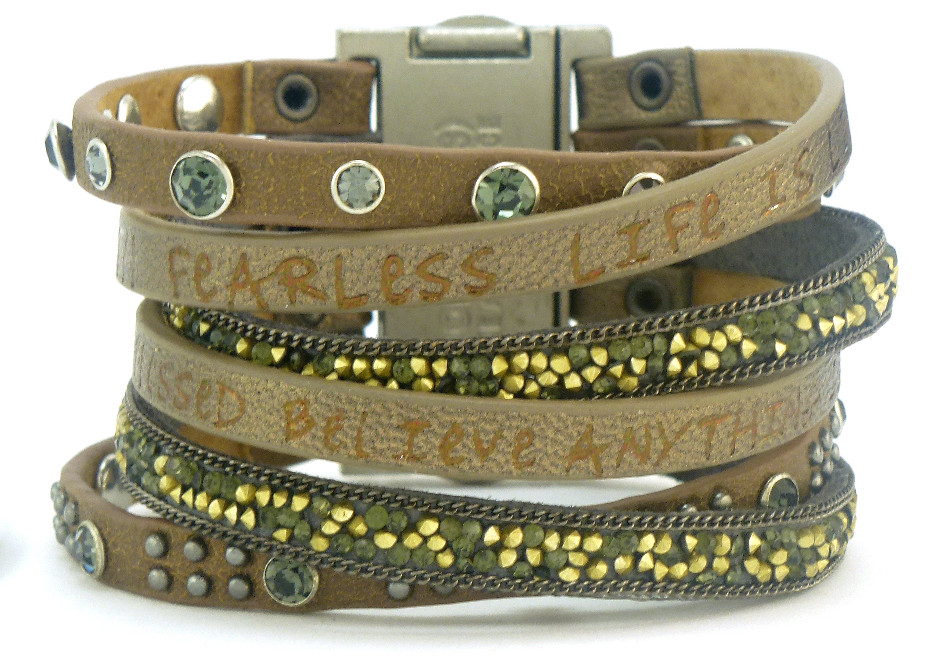 Come Together Cuff - Life - Empower bracelet made of genuine leather with a metallic finish and a magnetic closure.