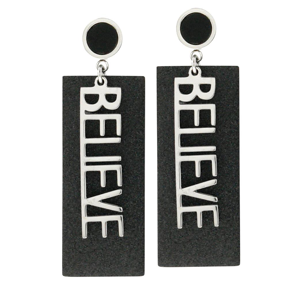 A pair of elegant I Am Earrings featuring a unique design, perfect for any occasion.