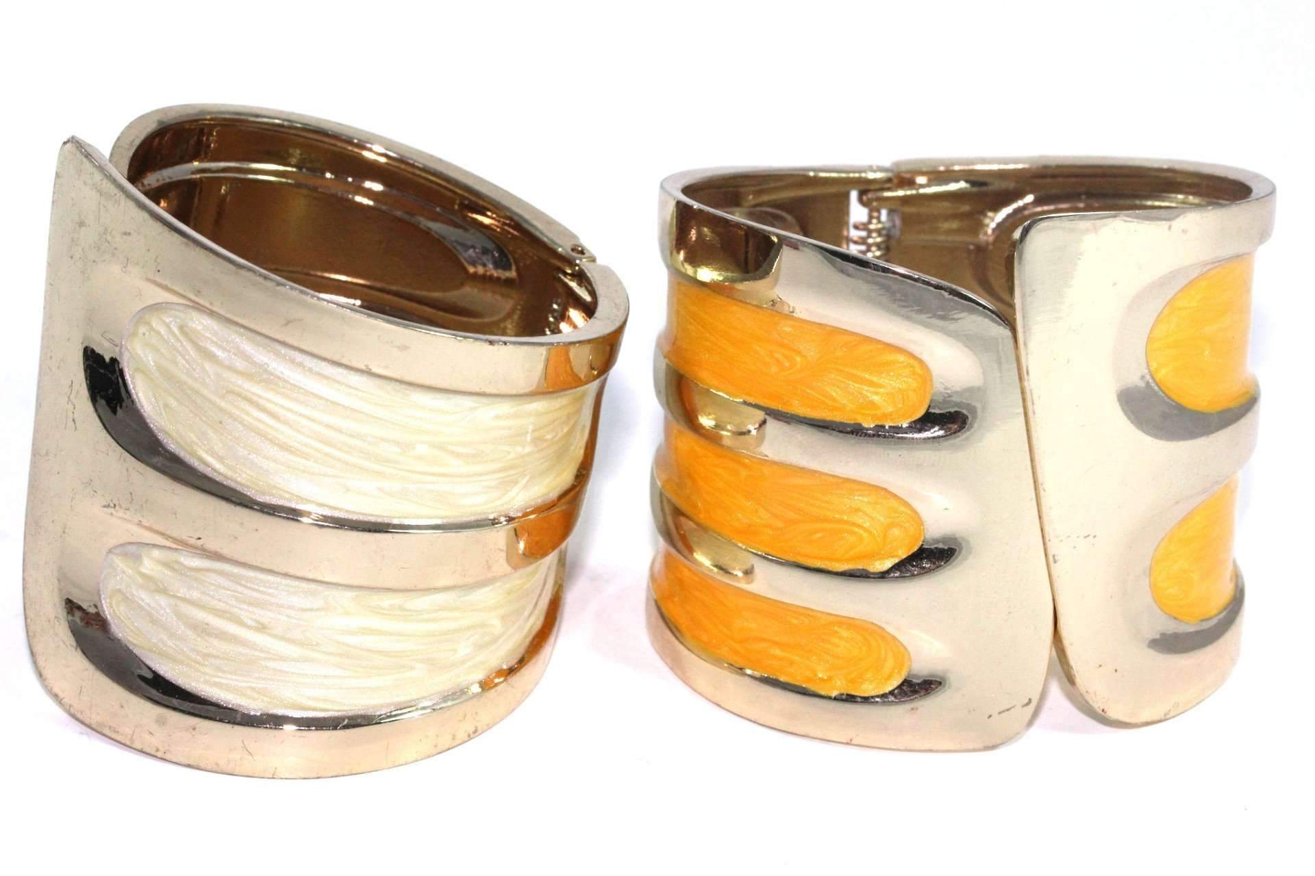 A vibrant Twinkling Enamel Hinged Bangle featuring marbled enamel layers in five colors, set in a gold tone.