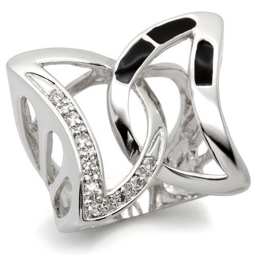 0W050 Rhodium Brass Ring featuring a clear AAA Grade CZ stone, showcasing its elegant design and luxurious finish.