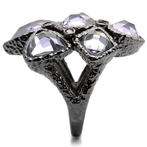 0W120 Ruthenium Brass Ring featuring AAA Grade CZ in Light Amethyst, showcasing its elegant design and luxurious finish.