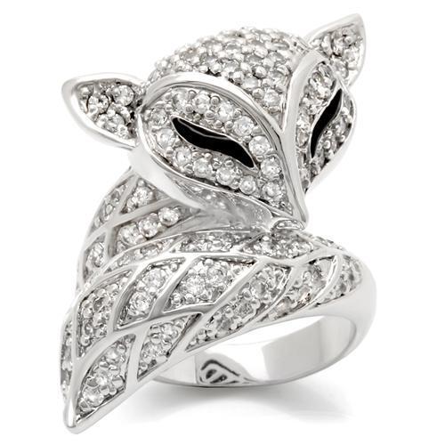 0W185 Rhodium Brass Ring featuring a clear AAA Grade CZ stone, showcasing its elegant design and luxurious finish.