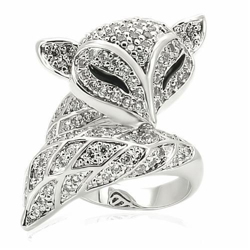 0W185 Rhodium Brass Ring featuring a clear AAA Grade CZ stone, showcasing its elegant design and luxurious finish.