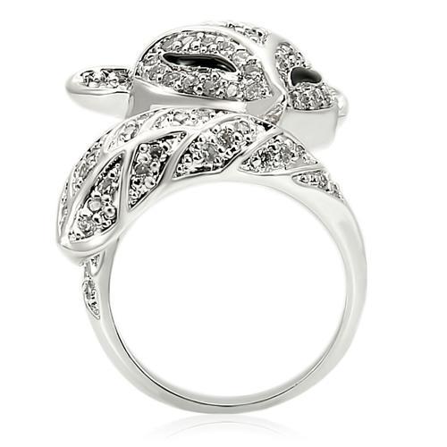0W185 Rhodium Brass Ring featuring a clear AAA Grade CZ stone, showcasing its elegant design and luxurious finish.