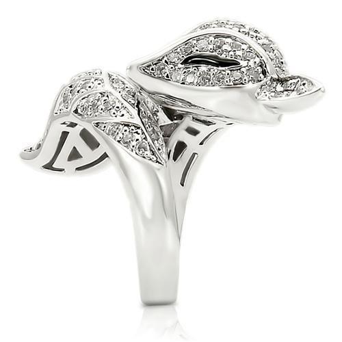 0W185 Rhodium Brass Ring featuring a clear AAA Grade CZ stone, showcasing its elegant design and luxurious finish.