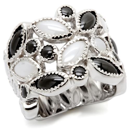 0W272 Rhodium Brass Ring featuring a vibrant multi-colored Milky CZ stone, elegantly designed for any occasion.