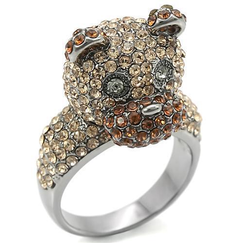 0W279 Ruthenium Brass Ring featuring a vibrant multi-color top grade crystal, showcasing its elegant design and luxurious finish.