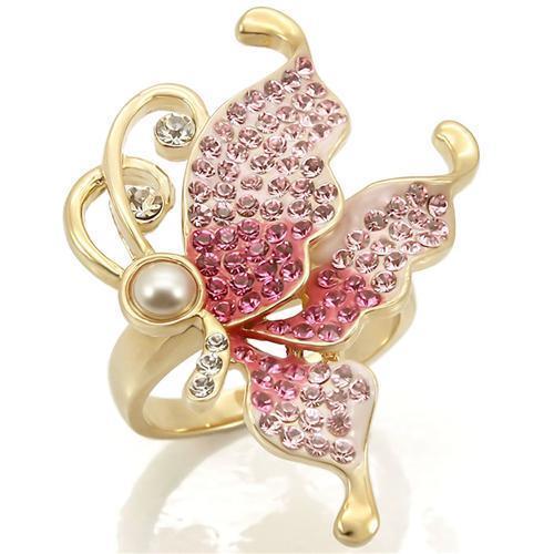 0W289 Gold Brass Ring featuring a vibrant multi-color top-grade crystal, elegantly designed for any occasion.