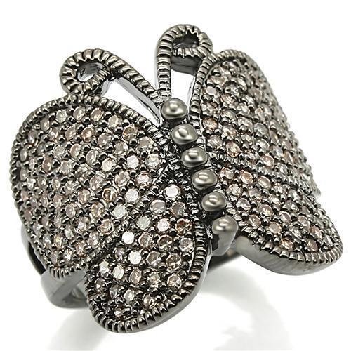 0W290 Ruthenium Brass Ring featuring AAA Grade CZ in Champagne color, showcasing its elegant design and luxurious finish.