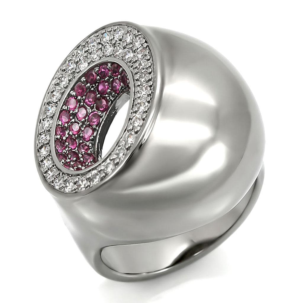 0W304 Ruthenium Brass Ring featuring a vibrant synthetic garnet in ruby color, elegantly designed for any occasion.
