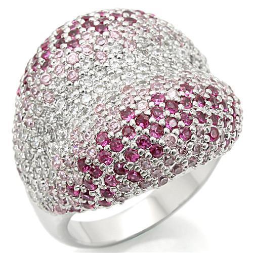 0W322 Rhodium Brass Ring featuring AAA Grade CZ stones in a multi-color design, showcasing elegance and craftsmanship.