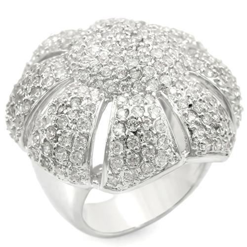0W349 Rhodium Brass Ring featuring a clear AAA Grade CZ stone, showcasing elegance and craftsmanship.