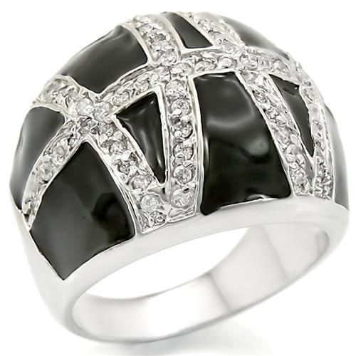 0W355 Rhodium Brass Ring featuring a clear AAA Grade CZ stone, showcasing its elegant design and luxurious finish.