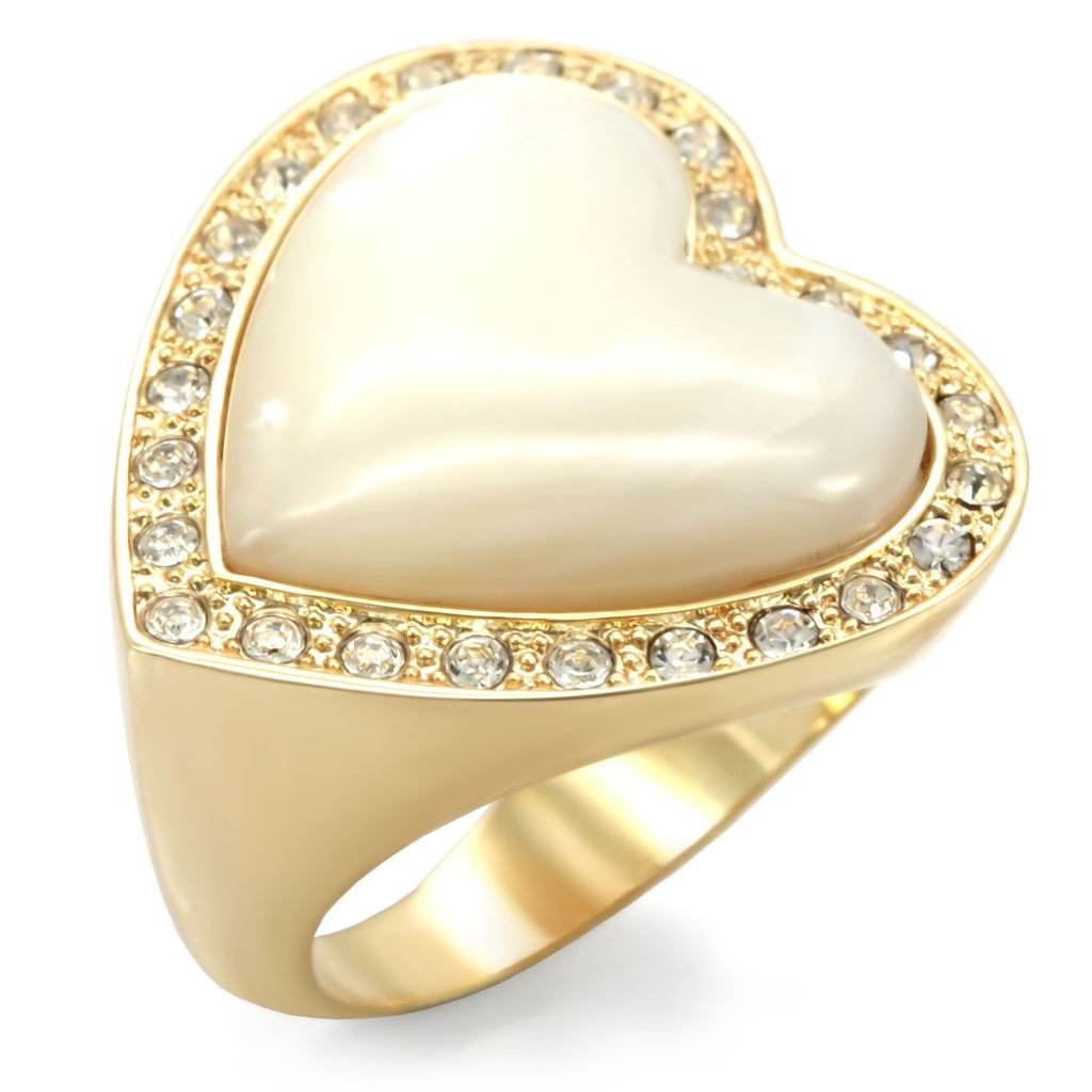 Elegant 1W043 Gold Brass Ring featuring a white synthetic glass center stone, showcasing a luxurious gold finish.