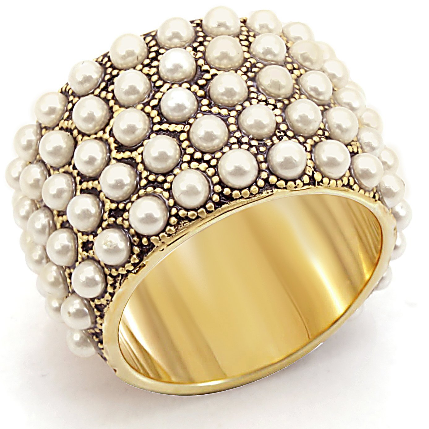 Gold brass ring featuring a synthetic pearl in vibrant citrine yellow, elegantly designed for stylish wear.
