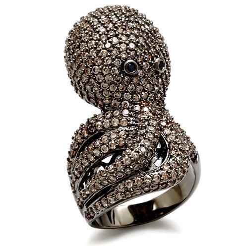 1W080 Ruthenium Brass Ring featuring a multi-color AAA Grade CZ stone, elegantly designed for style and comfort.