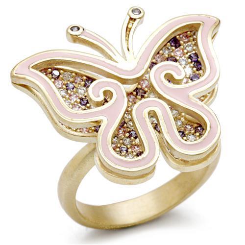 1W096 Matte Gold Brass Ring featuring AAA Grade CZ stones in a vibrant multi-color design, showcasing elegance and style.