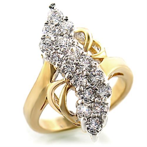 2W017 Gold and Rhodium Brass Ring featuring a clear AAA Grade CZ stone, elegantly designed for any occasion.