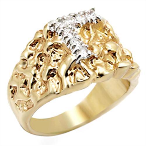 2W044 Gold and Rhodium Brass Ring featuring a clear AAA Grade CZ stone, showcasing its elegant design and high-quality craftsmanship.