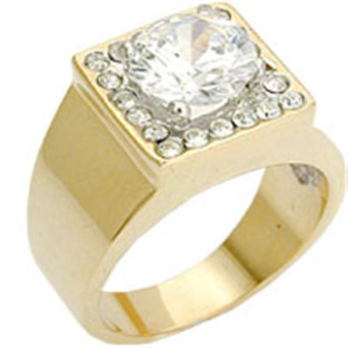 2W076 Gold and Rhodium Brass Ring featuring a clear AAA Grade CZ center stone, elegantly designed for any occasion.
