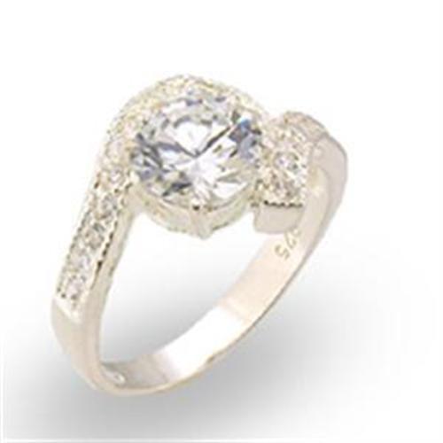 30122 High-Polished 925 Sterling Silver Ring featuring AAA Grade clear CZ stones in a round shape.