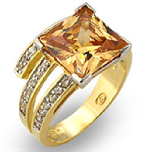 Elegant 31221 Gold+Rhodium 925 Sterling Silver Ring featuring AAA Grade champagne CZ stones, showcasing a luxurious design.