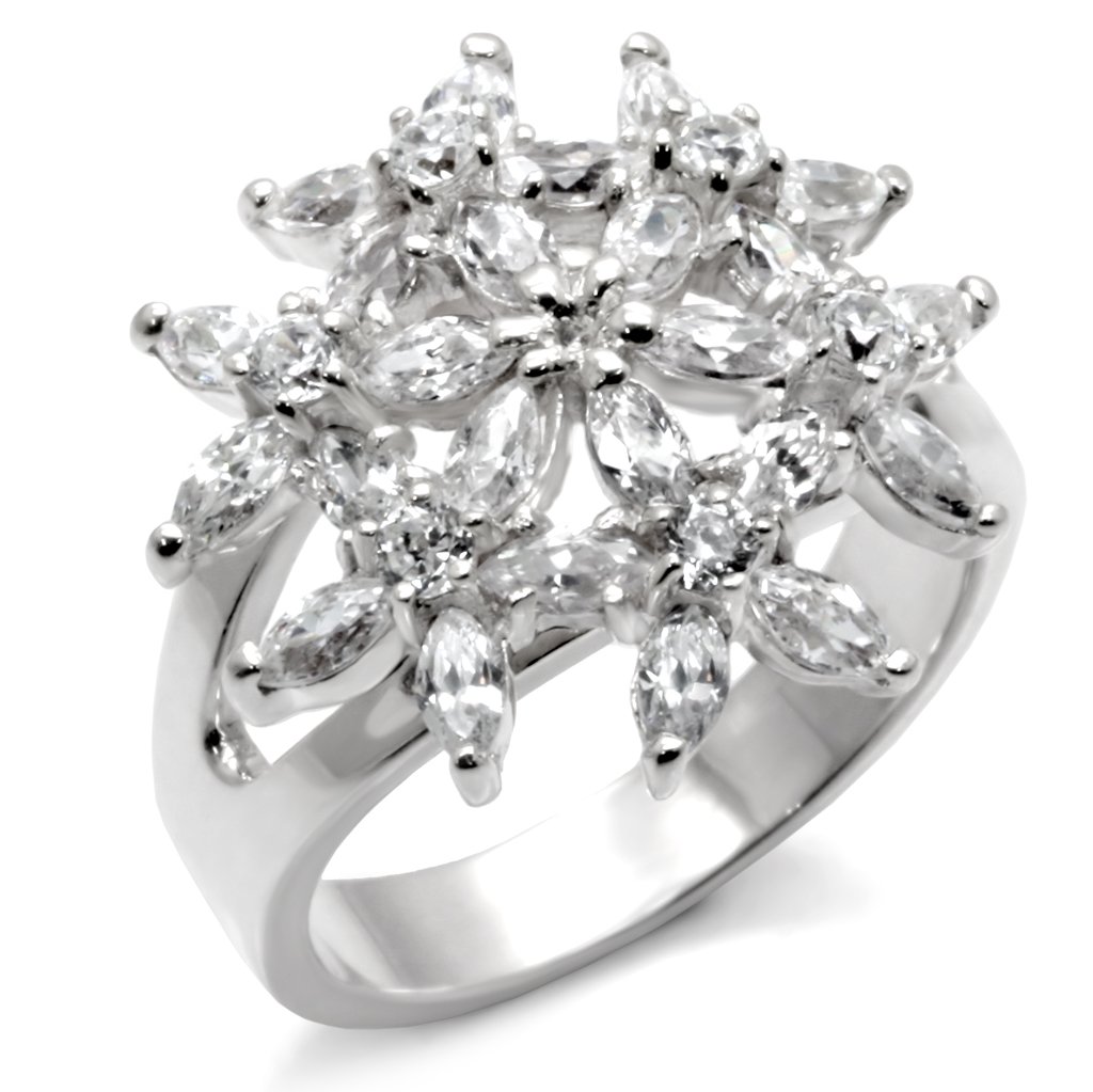 A high-polished 925 sterling silver ring featuring clear round AAA Grade CZ stones, showcasing elegance and shine.