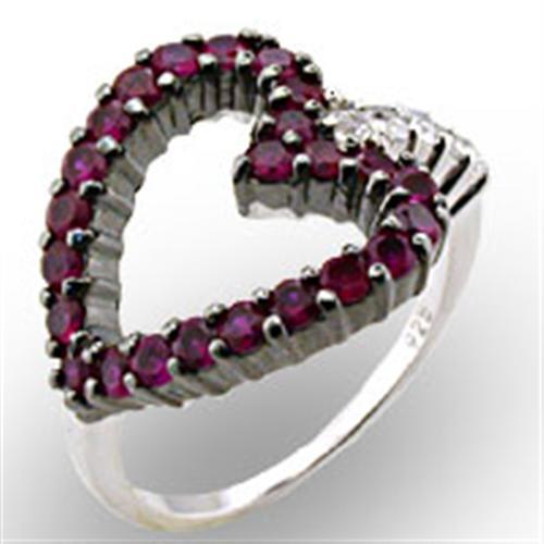 Elegant Rhodium + Ruthenium 925 Sterling Silver Ring featuring a synthetic garnet center stone, showcasing a modern design.