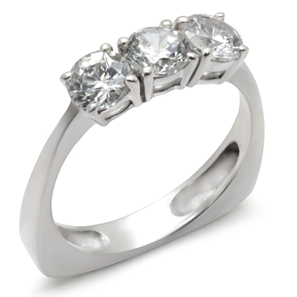 High-Polished 925 Sterling Silver Ring featuring a clear AAA Grade CZ stone, showcasing its elegant design and shine.