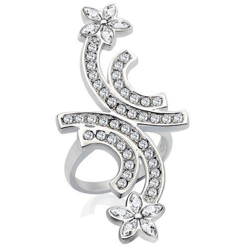 A stunning rhodium brass ring featuring a clear top grade crystal, showcasing its elegant design and sparkling center stone.