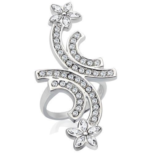 A beautiful rhodium-plated brass ring featuring a clear top-grade crystal, showcasing elegance and durability.