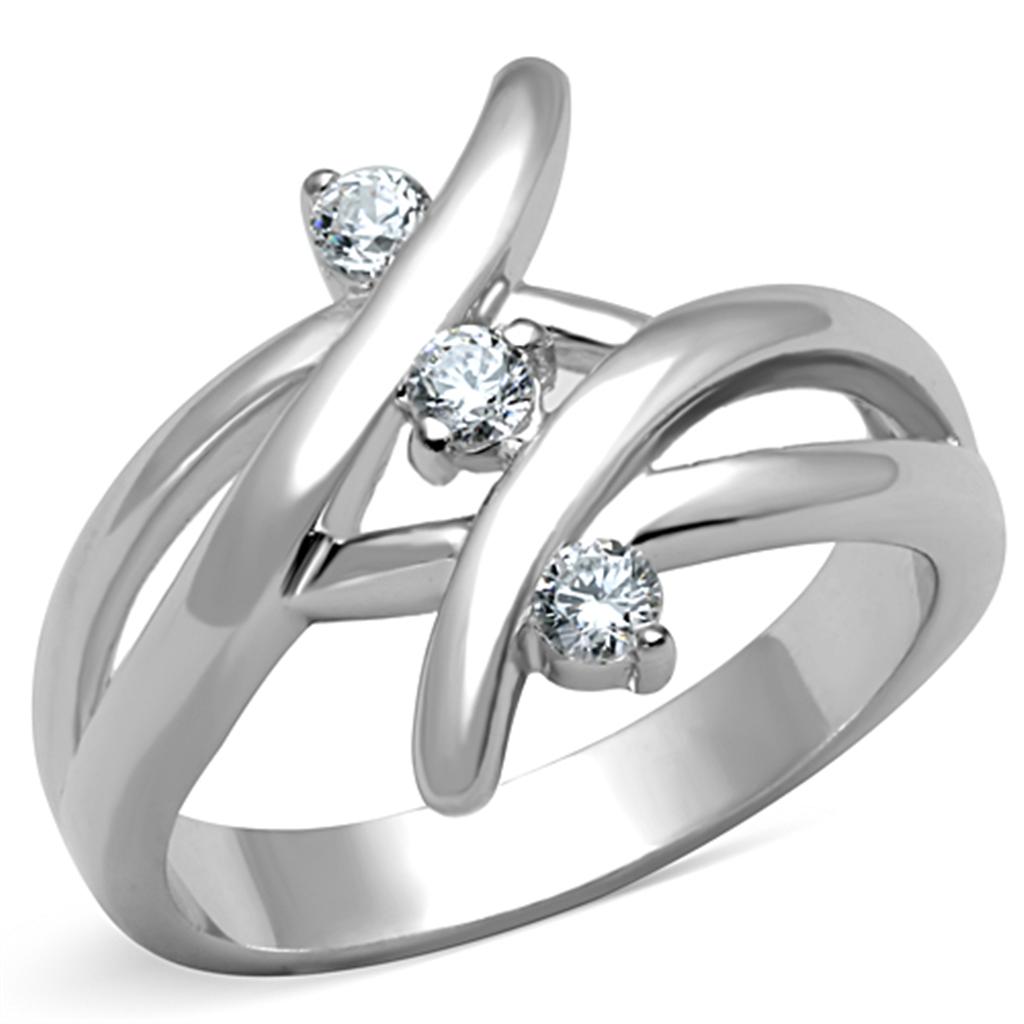 3W833 Rhodium Brass Ring featuring a clear AAA Grade CZ stone, showcasing its elegant design and luxurious finish.