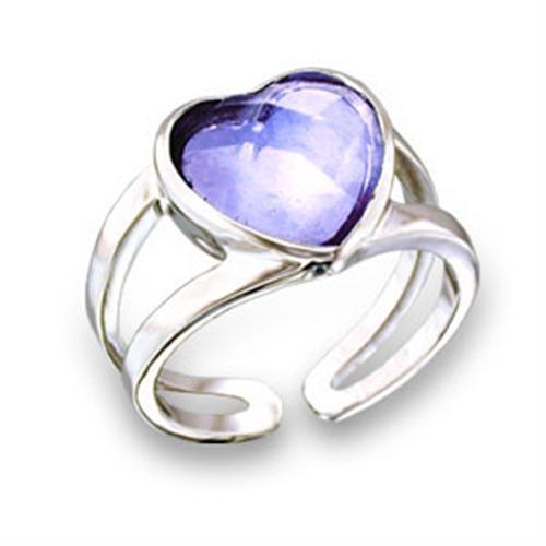 A beautiful rhodium-plated brass ring featuring a light amethyst AAA Grade CZ stone, showcasing elegance and sparkle.