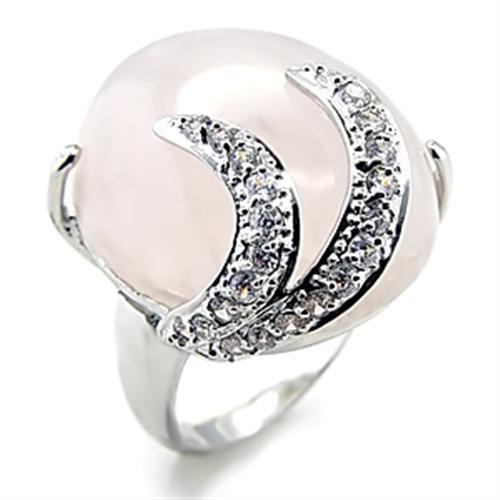 6X028 Rhodium Brass Ring featuring a light rose pink crystal, elegantly designed for a luxurious look.