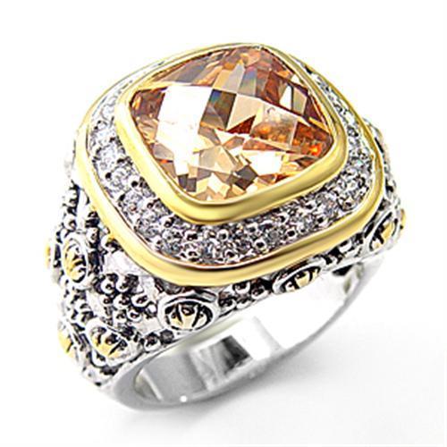7X181 Reverse Two-Tone 925 Sterling Silver Ring featuring champagne AAA grade CZ stones, showcasing a unique design and elegant finish.
