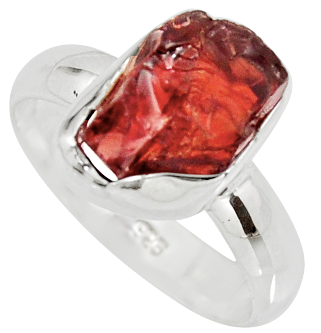 Bague en Grenat 'Passion et Force' en Argent 925, ornée d'une pierre brute de grenat, ajustable et élégante.