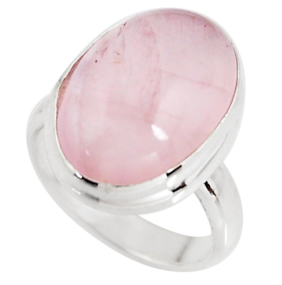 Bague en Quartz Rose 'Force de l’Amour' en Argent 925, mettant en valeur une pierre polie et un design élégant.