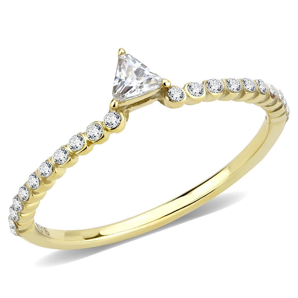 DA323 IP Gold Stainless Steel Ring featuring a clear AAA Grade CZ center stone, showcasing its elegant design and luxurious finish.