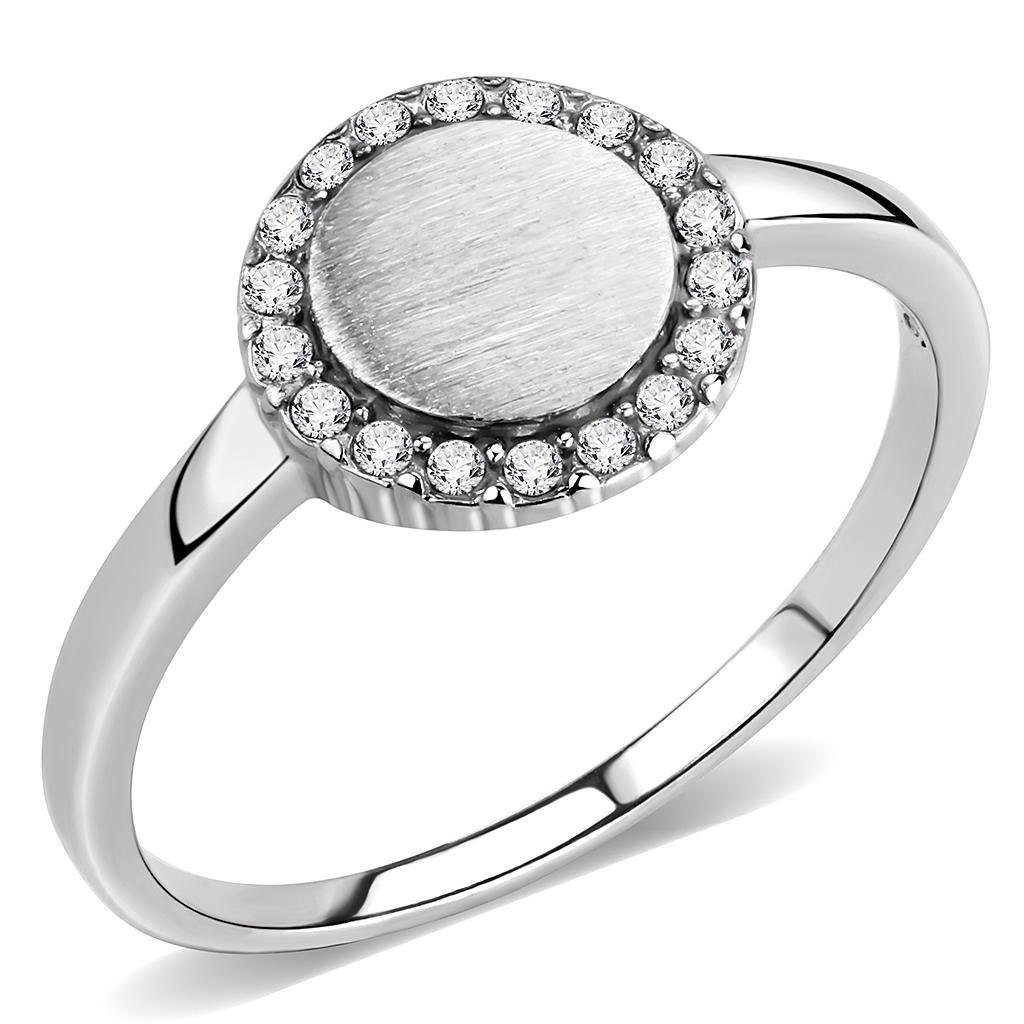 DA340 No Plating Stainless Steel Ring featuring AAA Grade clear CZ stone, showcasing a sleek and modern design.
