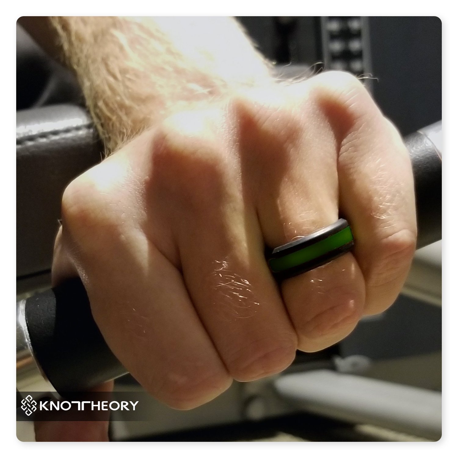 Dark green stripe silicone ring for men and women, featuring a sleek beveled design and 8mm width for comfort and style.