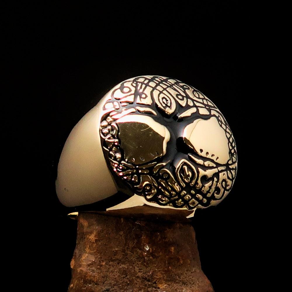 Men's black Tree of Life Ring made of solid brass, featuring a high-polished finish and intricate enamel design.