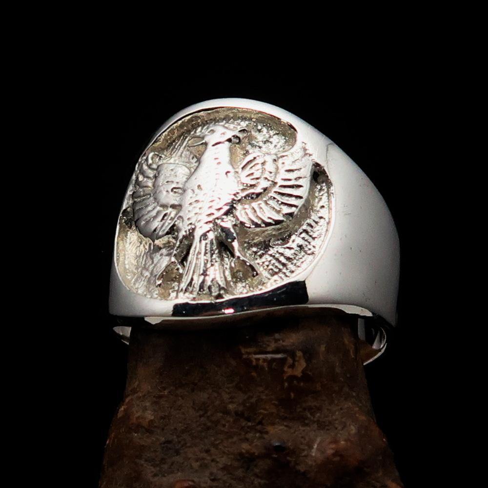 Ancient Men's Garuda Ring made of mirror polished sterling silver, showcasing intricate craftsmanship and a sleek design.