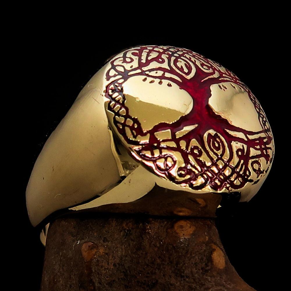 Men's red Tree of Life Ring made of solid brass with high polish finish and enamel detailing.