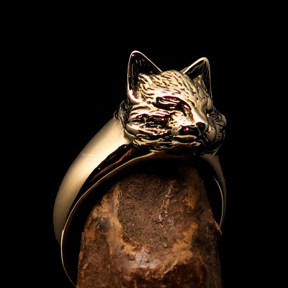 A beautifully crafted antiqued brass pinky ring featuring a detailed sleeping cat design, showcasing elegance and whimsy.